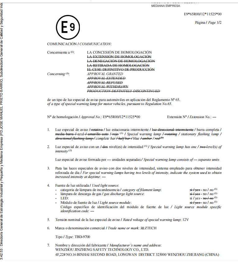 Certificaci&oacute;n ECE R65