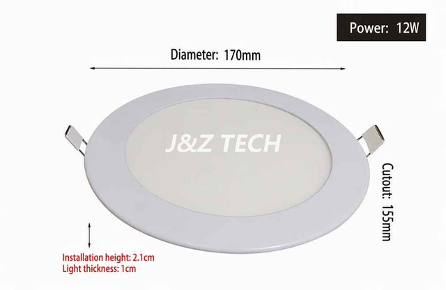 Panel de luz LED empotrable redondo ultrafino de 12 W